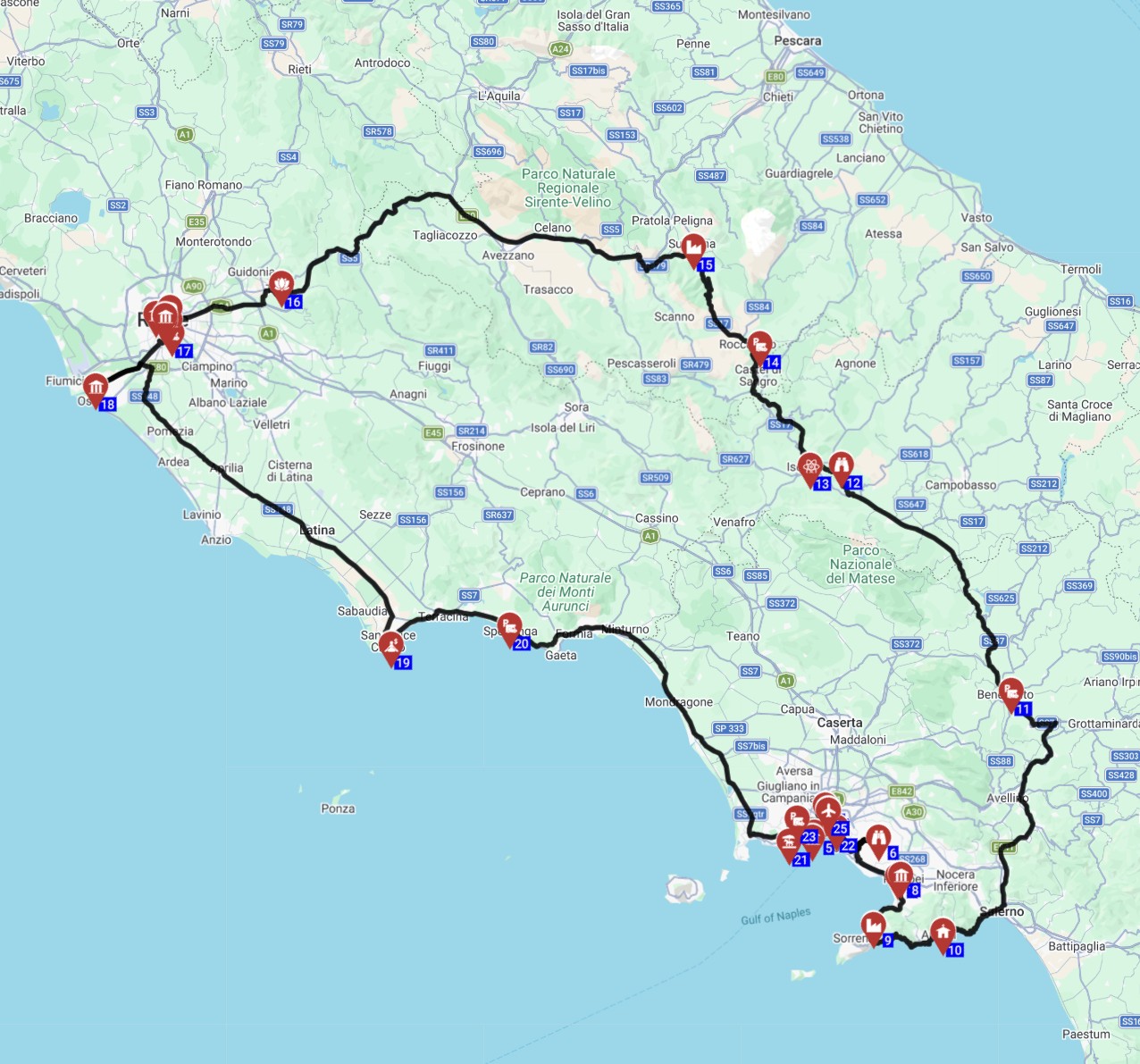 Map for השכרת קרוואן ותכנון מסלול טיול קרוואנים מנאפולי איטליה